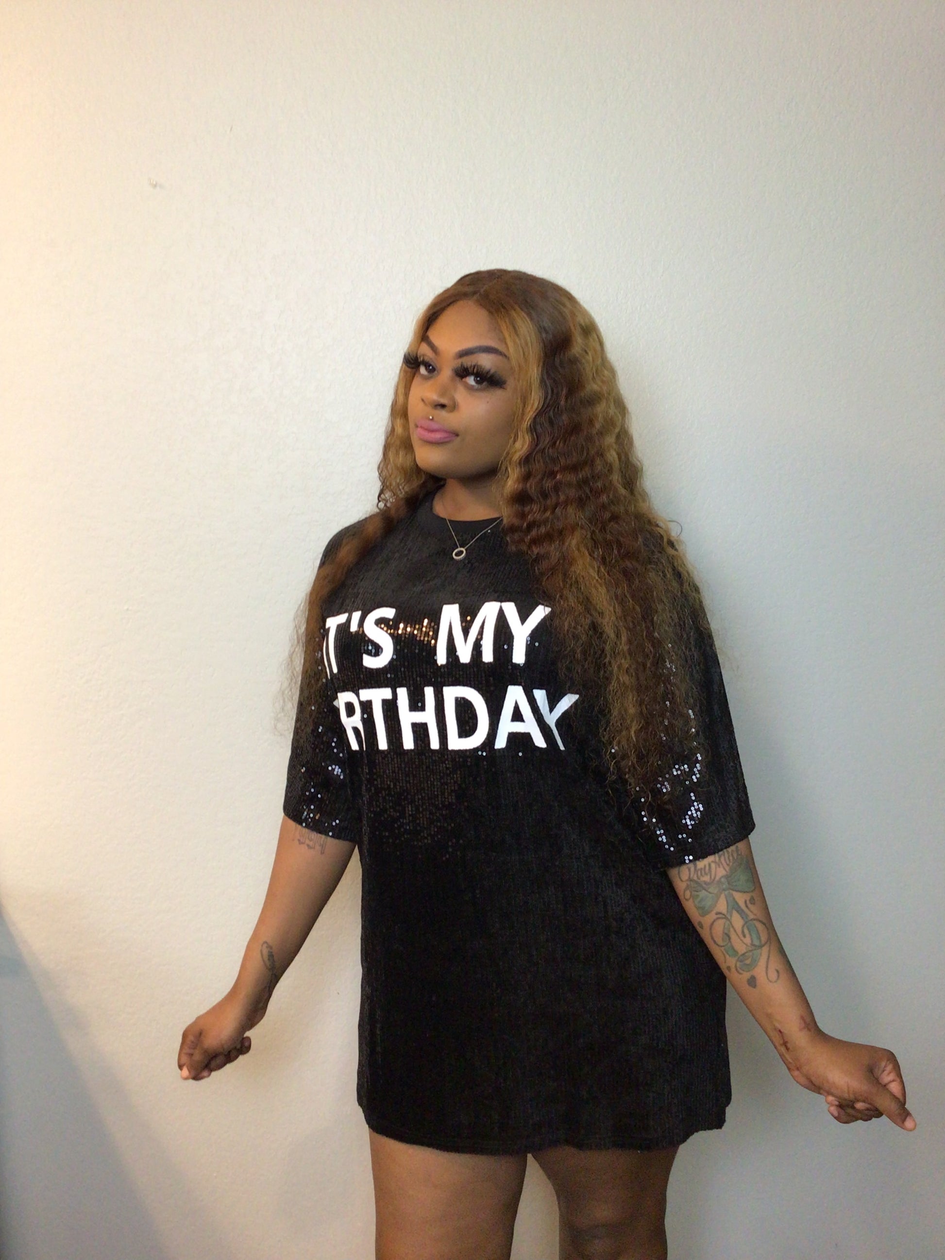 Women's sequence black party "It's My Birthday" dress