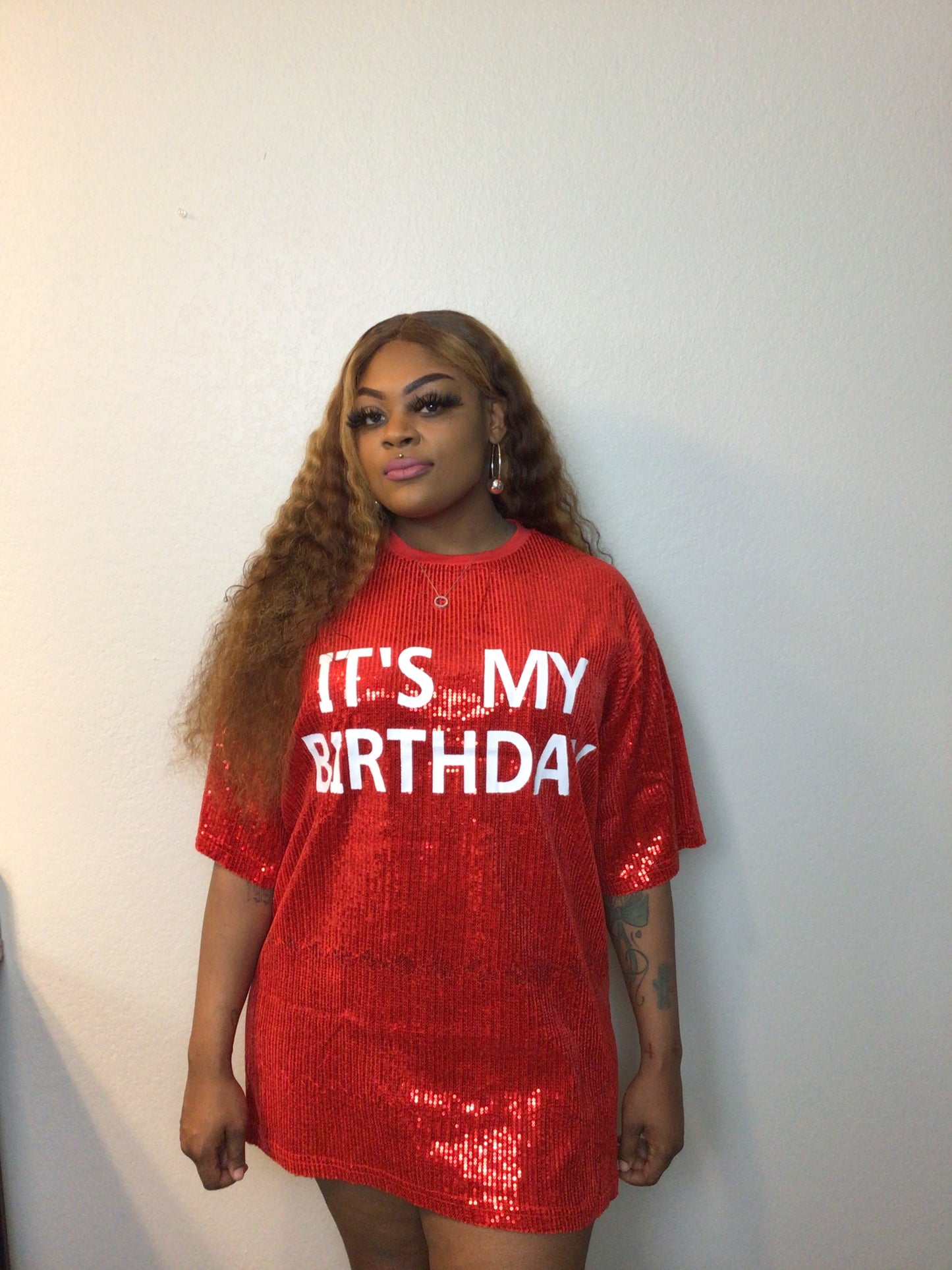 Women's sequence red party "It's My Birthday" dress